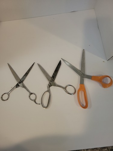 Vintage Scissors Lot of 3 Wiss 27 Inlaid Shears Fiskars USA Tight Pivot Working