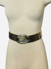 Vintage 70s Day-Lor Gold Silver Tone Scales Stretch Swirl Metal Buckle Belt USA