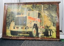 Vtg. Gmc General Big Rig Semi Truck Signed Xl 36x24 Wood Plaque Glossy Wall Art