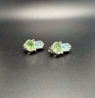 1928 JEWELRY Full Lead Crystal Green / Blue Clip On Earrings Silver Tone OOC/Tag — photo 9