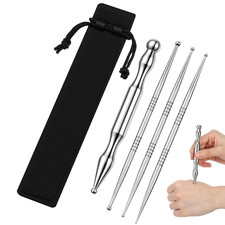 4 Pcs Stainless Steel Acupressure Pen Massage Tool for Body, Face 8 Silver