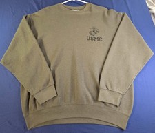 USMC Marine Corps Sweatshirt Large Olive Green Made in USA Military PT Gear