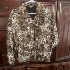 VTG FUDA International Leopard Print Full Zip 100 Silk Bomber Style Jacket L