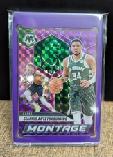 2024-25 Mosaic Montage Purple Giannis Antetokounmpo /99 Bucks Purple One-Touch