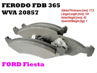 Ferodo FDB 365 WVA 20857 Brake Pads Ford Fiesta