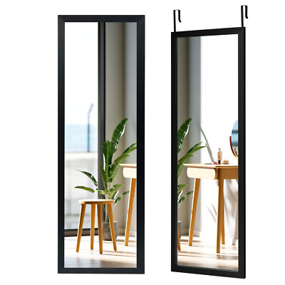 Door Wall Mounted Mirror Full Length Hanging Wood Frame Mirror Decor Black