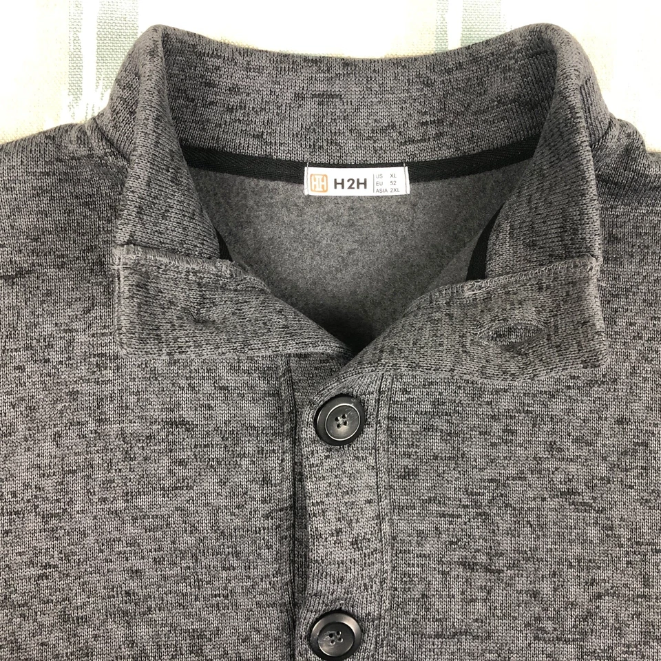 H2H Mens Long Sleeve Pullover 1/4 Button Front Shirt Sweatshirt Size XL Striped - Image 4 of 4