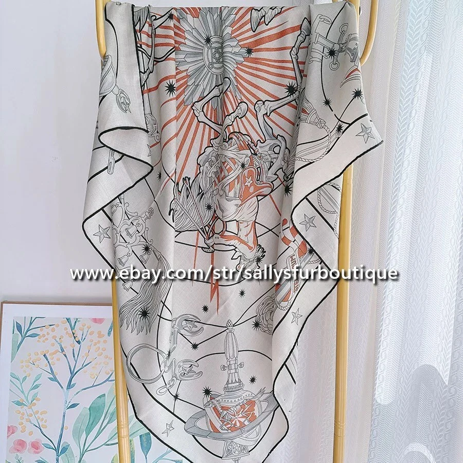 Sallys 70% Cashmere 30% Silk Wrap Scarf Skull Horse Print Double Face Shawl 53" - Image 3 of 4