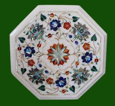 12" Handcrafted White Marble Side Table Top Inlay Dining Office Furniture Decors