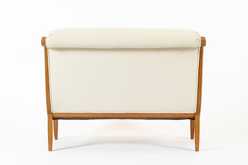 1940s Antique French Art Deco Two-Seat Loveseat Sofa Cream Upholstery - Picture 5 of 12