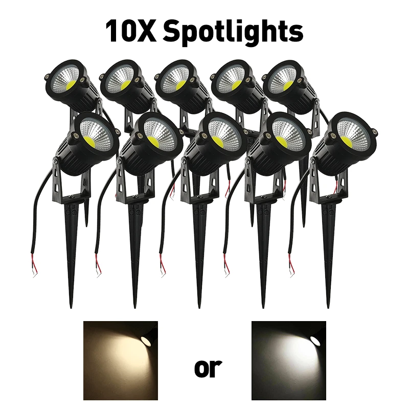 10X 12V Spotlights LED COB 5W Outside Landscape Security Cool/Warm Hardwired