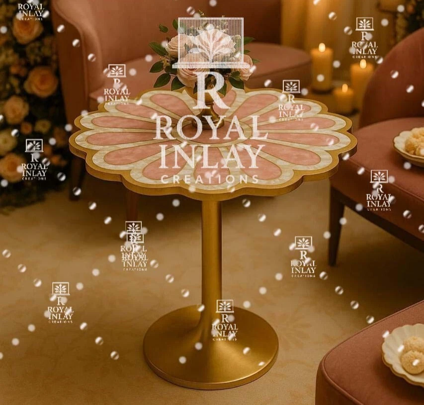 18" Rose Quartz Flower Table Inlay | Luxury – Handmade Gemstone Center Table - Image 4 of 4