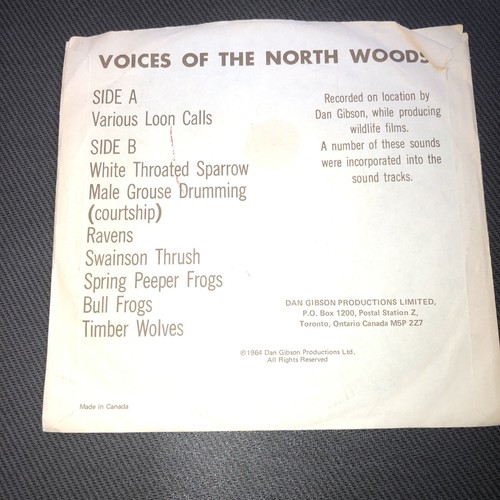 Vinyl 45 Record VOICES OF THE NORTH WOODS Loon Sparrow Frogs Wolves Raven Etc - Picture 2 of 4