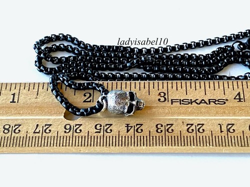David Yurman Men's Silver Skull Pendant 26.25" Box Necklace Steel w/ Pouch - Picture 9 of 10