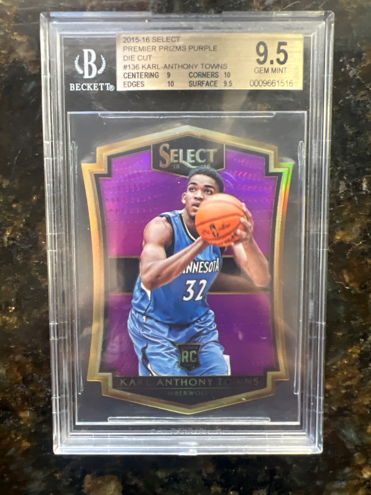 2015-16 Select Purple Die-Cut #136 Karl-Anthony Towns RC Rookie /99 BGS 9.5
