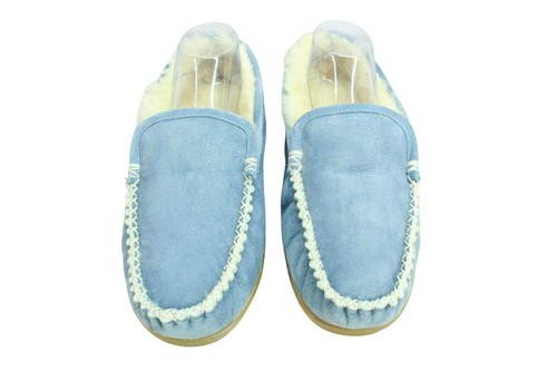 LL Bean Women's Blue Suede Wicked Good Shearling Lined Venetian Slippers Sz 11 M - Picture 5 of 9