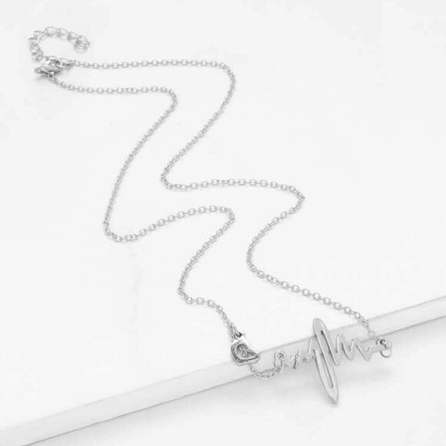 Womens Silver Heartbeat Nurse Medical Dainty Necklace - Picture 3 of 3
