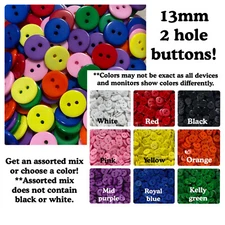 25, 50 or 100 13mm Round buttons plastic assorted red white pink 13mm 2 hole