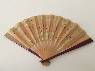 Buy Antique Vintage Japanese Wood & Paper Hand Held Fan Floral Design