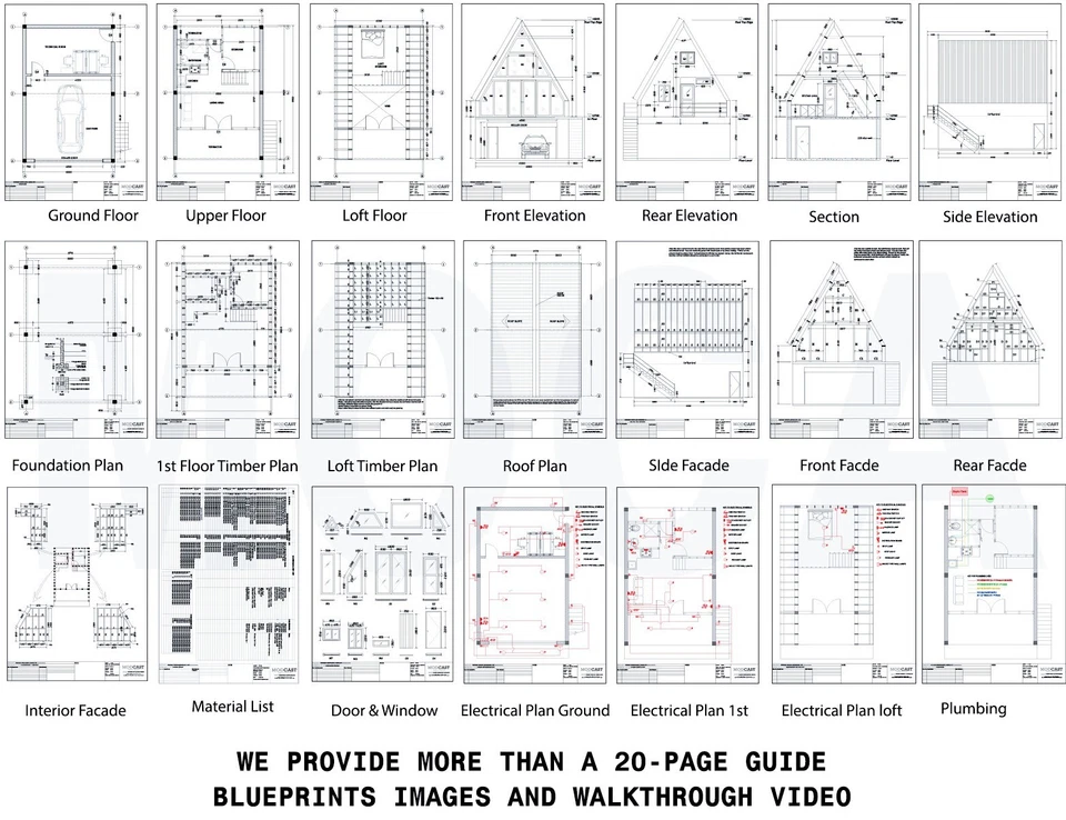 Casa pequeña con marco en A con garaje y loft | Juego de planos de construcción de 20+ páginas Foto 4 de 4