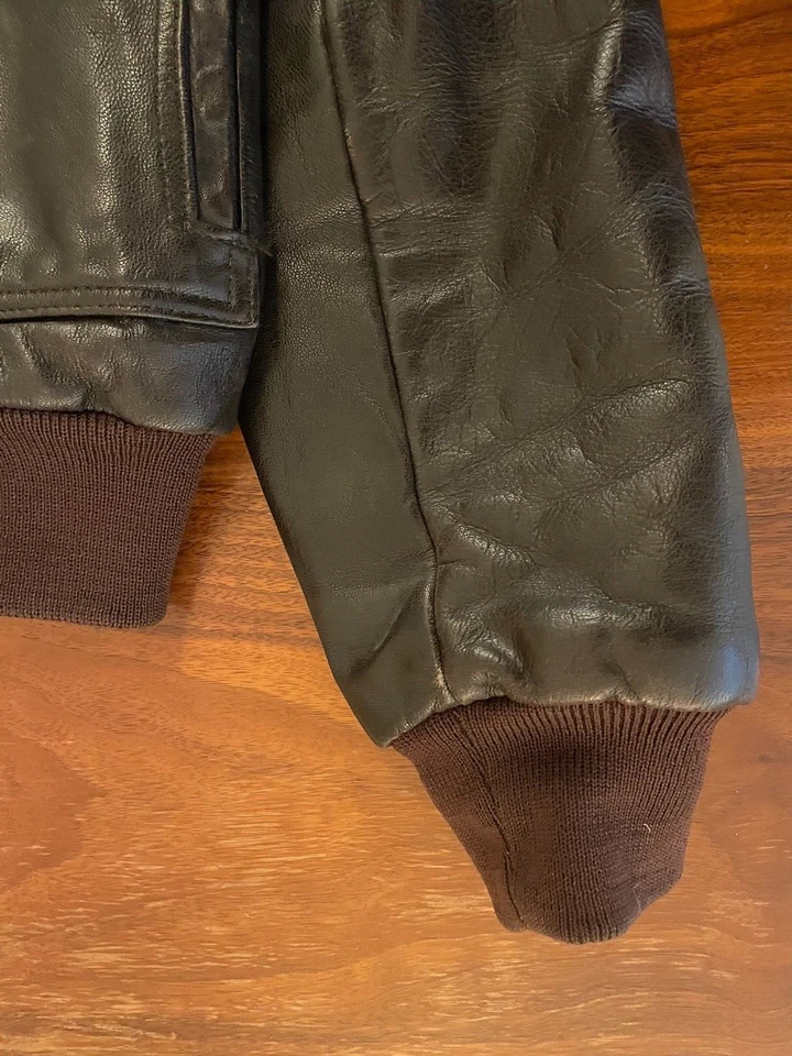 VTG LL Bean Men's BROWN LEATHER Bomber Jacket Brown Sz 40 M Flight Coat RARE HIP - Image 3 of 4