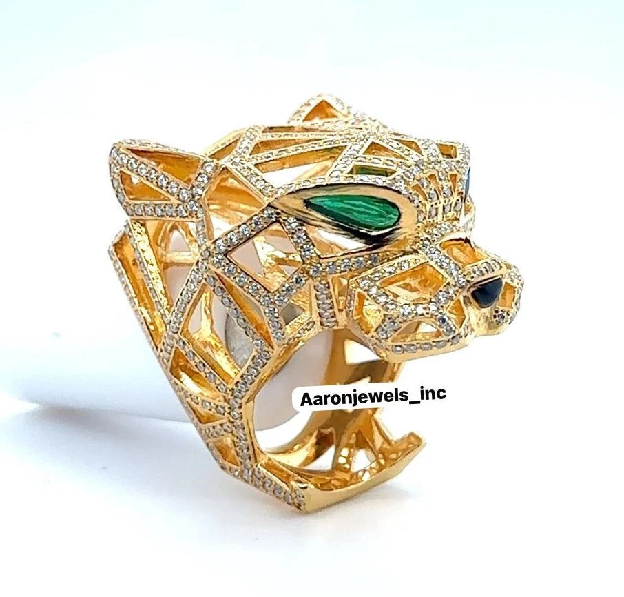 Anillo Para Hombre PANTERA 3.40Ct Moissanita con Esmeralda EN REAL 925 Plata Pass Tester Foto 3 de 4