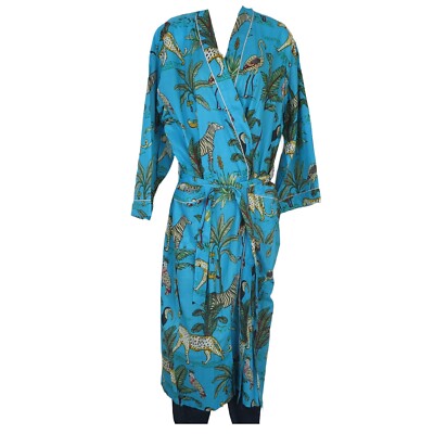 Kimono Style Handmade Fine Cotton Sleeve Sash 2 Pockets Woman M - L Blue