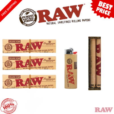 RAW Organic Connoisseur King Size Slim Papers + RAW 110mm Roller + RAW BIC Light