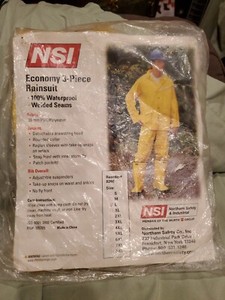 2X NSI  Adult Size Large Yellow Economy 3 Piece Rainsuits 100% Waterproof 