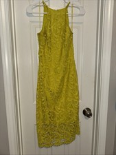GUESS A Line Dress Womens Size 4 Yellow Floral Lace Sleeveless Back Zipper
