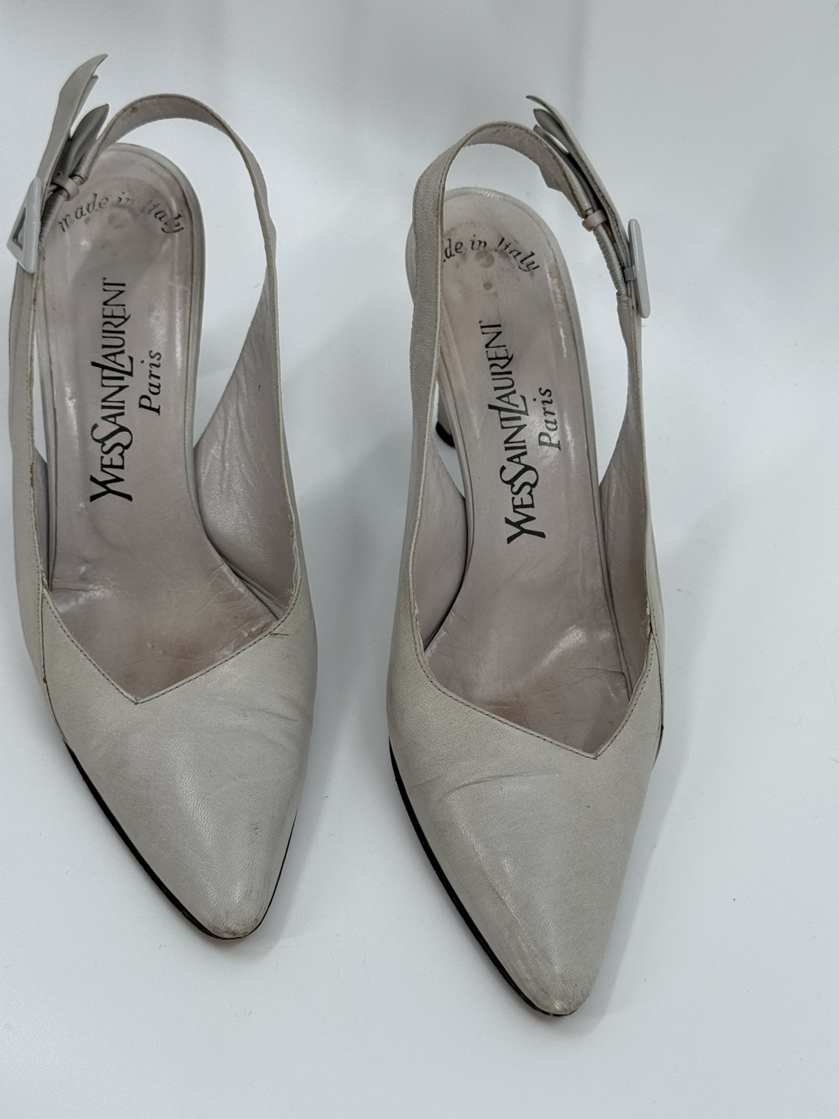 VINTAGE YSL Yves Saint Laurent tacco posteriore a fascia grigio made in Italy taglia 8