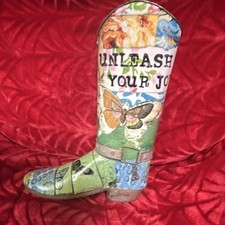 Kelly Rae Roberts Boot Shaped Metal Planter Hand Painted Butterfly Multicolor