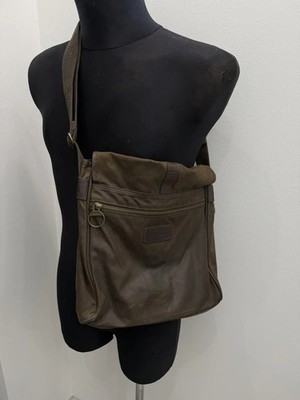 Vintage Barbour Khaki Tartan Lining Waxed Cotton Tarras Messenger Bag