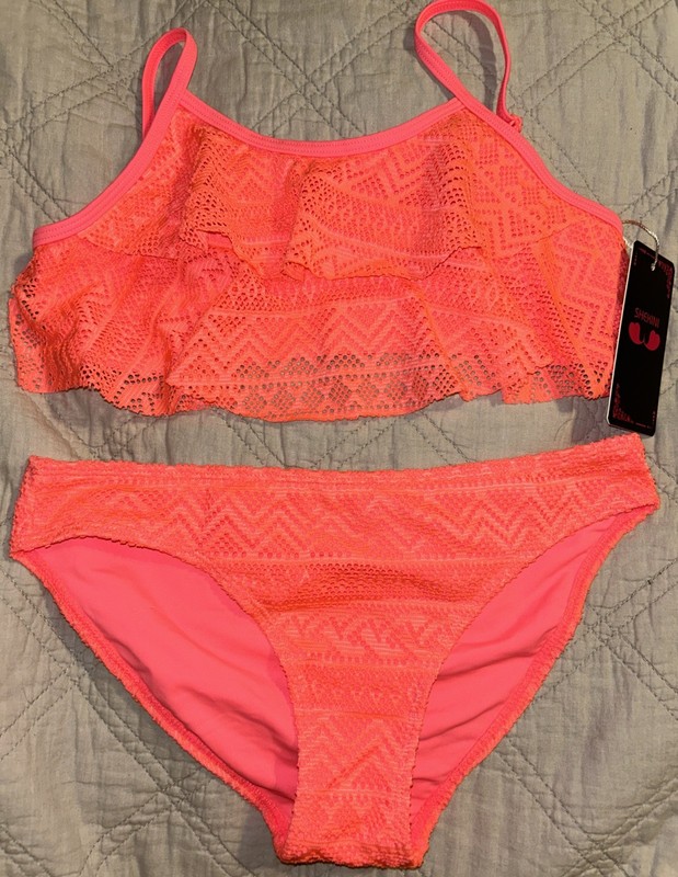 Shekini Bikini Girls 12/14 Coral Ruffle