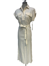 Calvin Klein Linen Natural Blend Short Sleeve Belted Shirt Dress Women's Size 12