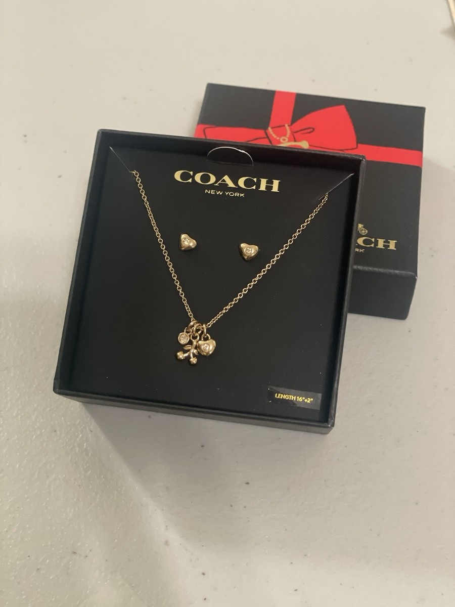 Coach Holiday Gift Cherry And Heart Earrings And Necklace Set