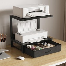 2Tier Desktop Printer Stand Fabric Drawer Desk Shelf Organizer Black Office
