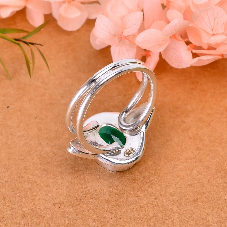 Anillo bohemio de diseñador de plata esterlina 925 maciza con piedras preciosas de diopsido de cromo V2995 Foto 4 de 4