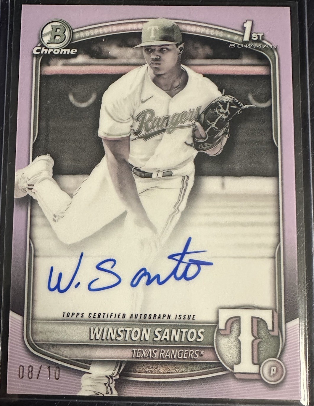 Winston Santos 2025 Bowman Chrome 1st WHITE PEARL SSP Auto /10 Texas RC!
