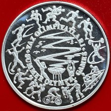 1984 TURKEY 5000 LIRA .70 OZ SILVER PROOF OLYMPIC SPORTS SOCCER BIKING BOXING