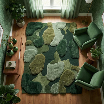 Moss Rug Hand Tufted Green Abstract Soft Modern Living Room Area Carpet