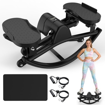 Lateral Rocking Stepper Machine with Resistance Bands LCD Monitor Anti-Slip
