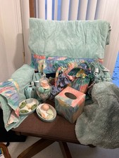 Vintage Pastel Bathroom Decor SetTowels, Accessories, Soap, Basket Cottage Style