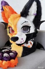 Fursuit Long haired Dog Fox Mascot Party Halloween Fur Cosplay head claws 