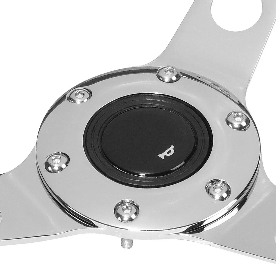 14" WOOD GRAIN 2"DEEP DISH STAINLESS STEEL 3-SPOKE VINTAGE DESIGN STEERING WHEEL - Image 3 of 4