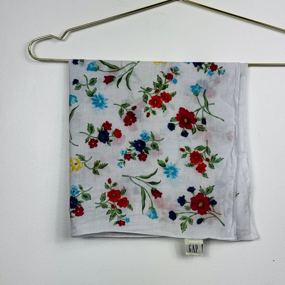 GAP Vintage Bufanda Pañuelo Italia Blanco Floral Cuadrado Bolso Cartera Cabeza Algodón Foto 4 de 4