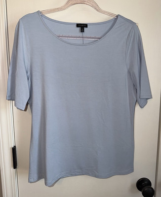 Talbots Women s Blue Solid Scoop Neck Short Sleeve Pullover T-Shirt Size M