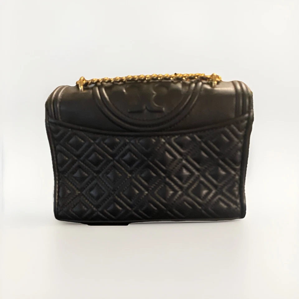 Tory Burch Fleming Leather Convertible Shoulder Bag Crossbody Black Quilted - Image 4 of 4