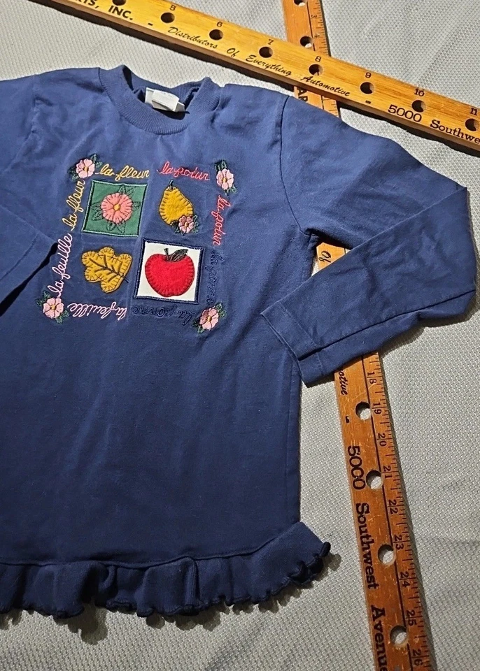 Sudadera Vintage Buster Marrón Jóvenes Niñas 6X Azul Floral Bordado Volantes Foto 4 de 4