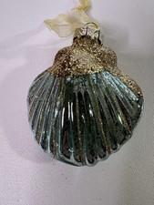 Old World Christmas Scallop Shell Glass Ornament 3.5" x 3.5" Ocean Beach Glitter